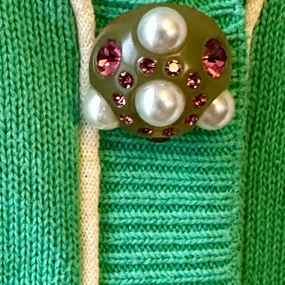 CAbi Wallis Kelly Green Cropped Cardigan Pearl Rhinestone Buttons Small - Picture 4 of 6